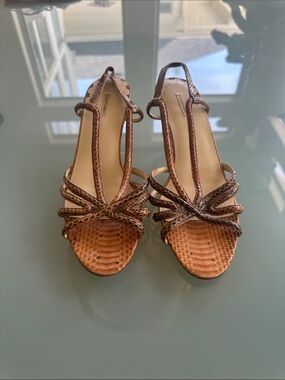 Max Studio Multi tone Brown Snakeskins Strappy Slingback Kitten Heels Size 8.5
